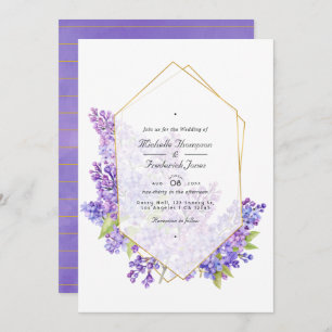 Invitation Violet et or Herbarium QR Code RSVP Mariage