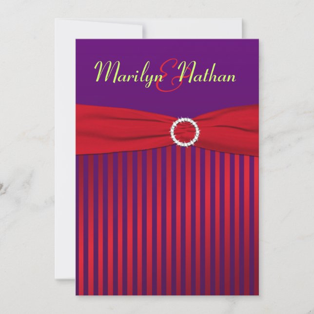 Invitation Violet et rouge avec mariage vert (Devant)