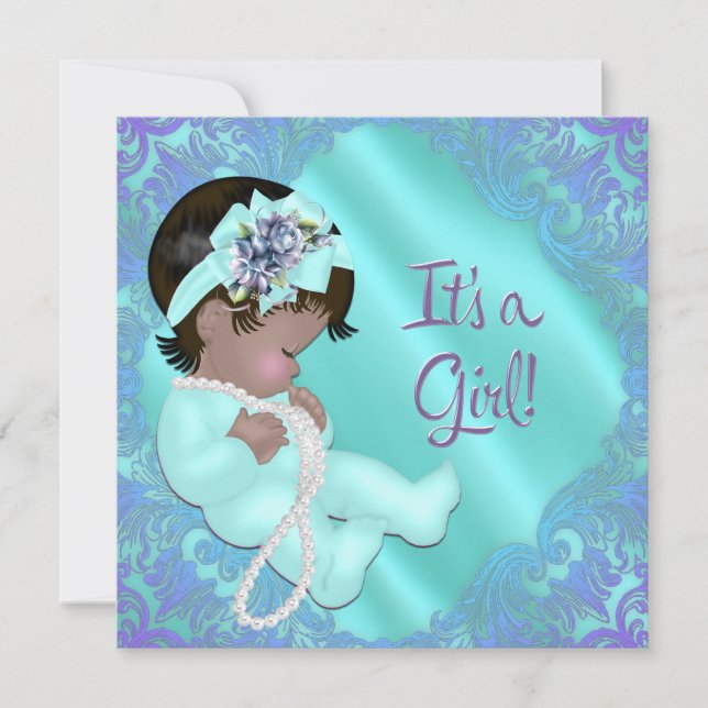 Invitation Violet et Turquoise Ethnique Baby Girl Show (Devant)