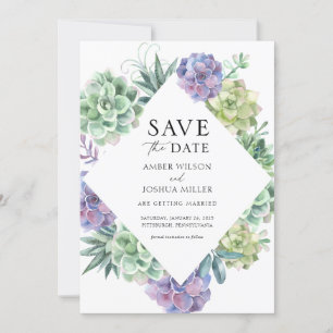 Invitation Violet et vert Succulents mariage Enregistrer la d