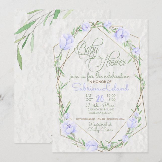 Invitation Violet Fleurs verdure Terrarium Baby shower (Devant / Derrière)