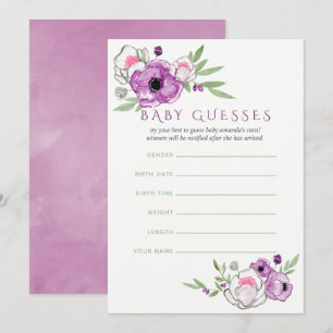Invitation Violet floral et Baby shower de l'âge Guesses de b
