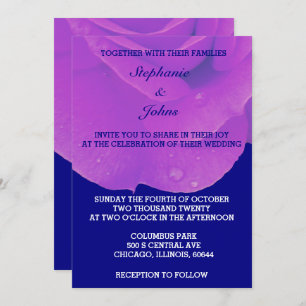 Invitation Violet Floral Marine Bleu Rose Élégant mignon Mari