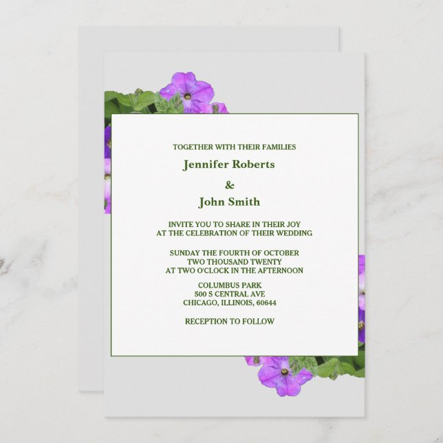 Invitation Violet Floral Sage Vert Violet gris Cool Mariage (Devant / Derrière)