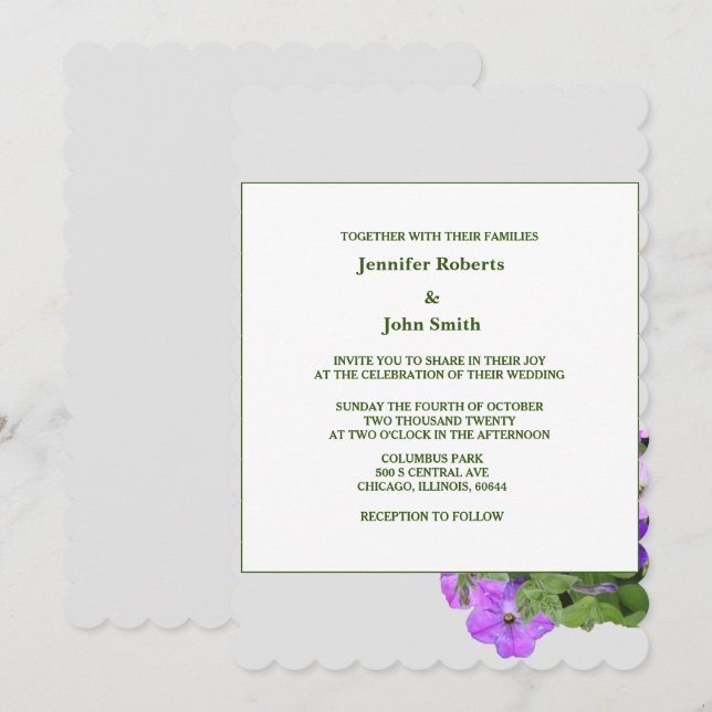 Invitation Violet Floral Sage Vert Violet gris Mariage 2024 (Devant / Derrière)