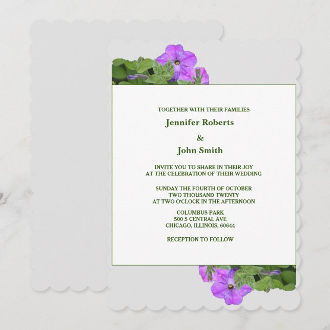 Invitation Violet Floral Sage Vert Violet gris mignon Mariage (Devant / Derrière)
