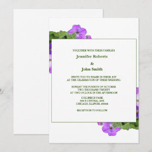 Invitation Violet Floral Sage Vert Violet Simple Mariage