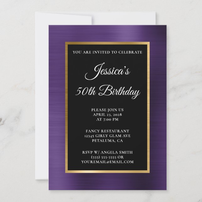 Invitation Violet foncé or huile noire 50e anniversaire (Devant)