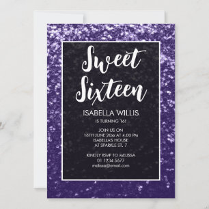 Invitation Violet foncé violet brillant Sweet 16 élégant scri