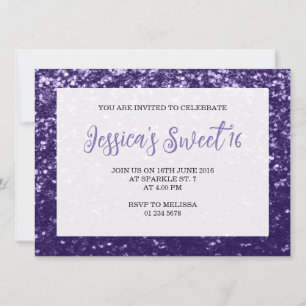 Invitation Violet foncé violet brillant Sweet 16 élégant scri