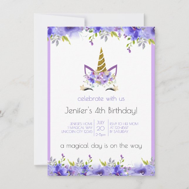 Invitation Violet frais | Décor de fête d'anniversaire de la  (Devant)