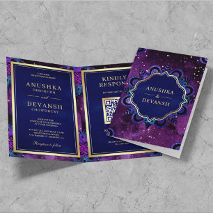 Invitation Violet Galaxy bleu Mandala QR Code Mariage indien