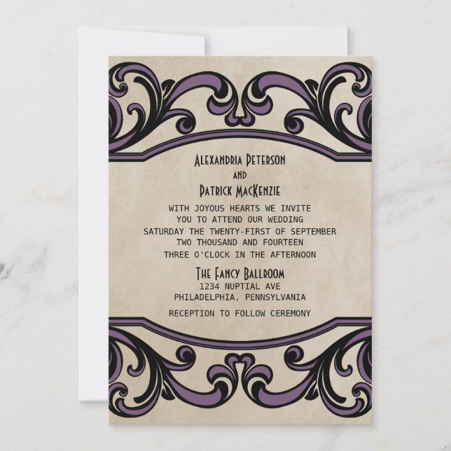 Invitation Violet Gothique Fils Mariage Inviter (Devant)