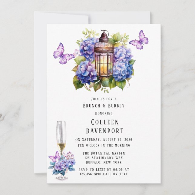 Invitation Violet Hydrangea Butterfly Brunch & Bubbly (Devant)