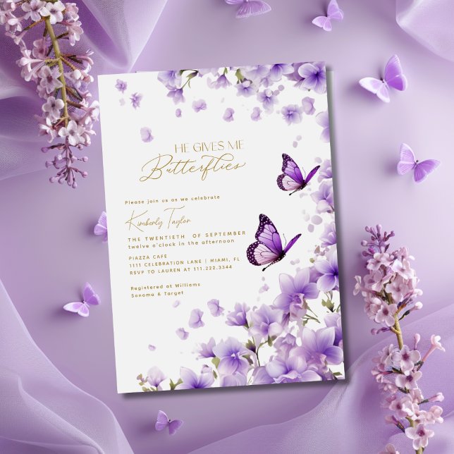 Invitation Violet Il Me Donne Des Papillons Fête des mariées (Créateur téléchargé)