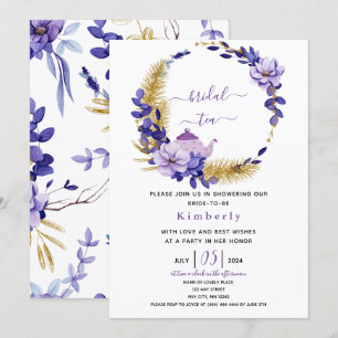 Invitation Violet Lavande & Gold Floral Thé nuptial