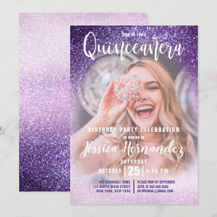 Invitation Violet Lilac Triple Parties scintillant Photo Quin