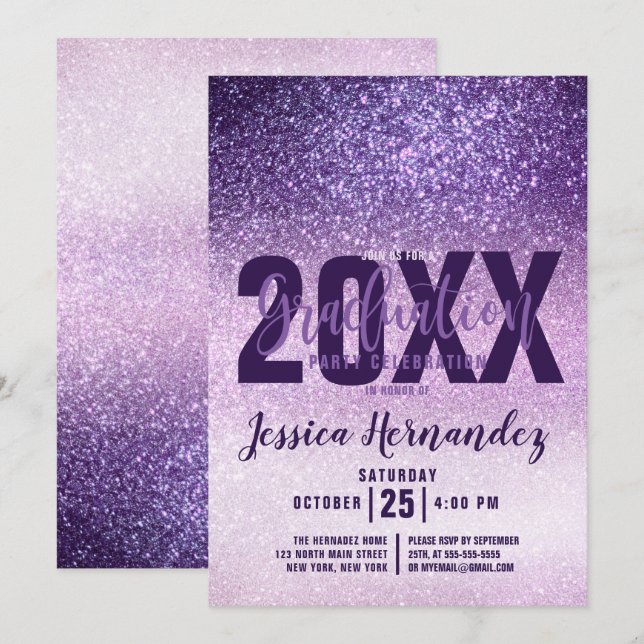 Invitation Violet Lilac violet triple Parties scintillant Gra (Devant / Derrière)