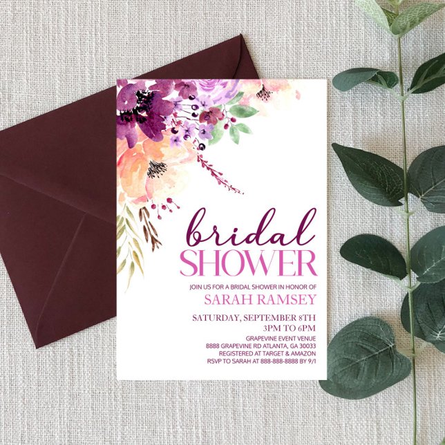 Invitation Violet Magenta Purple Floral Fleurs Fête des marié (Créateur téléchargé)