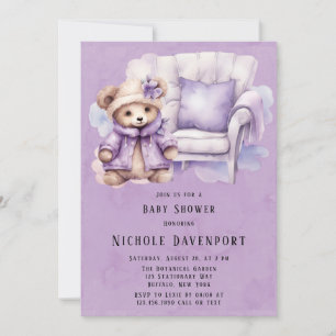 Invitation Violet mignonne Teddy Chaise Ours Fille Baby showe