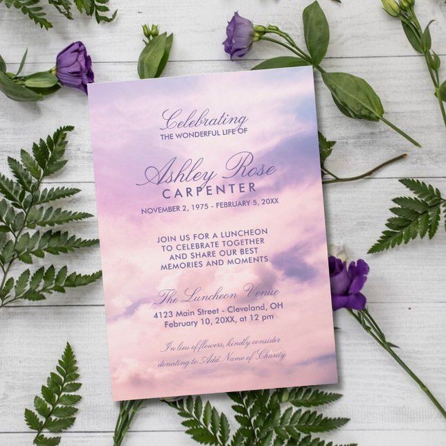 Invitation Violet Nuages Célébration de la vie (Créateur téléchargé)