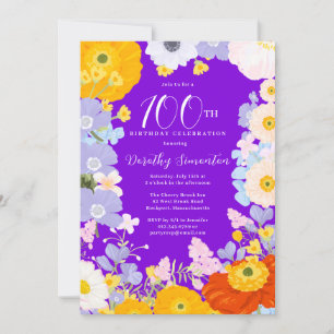 Invitation Violet Orange Jaune Fleurs sauvages 100e anniversa