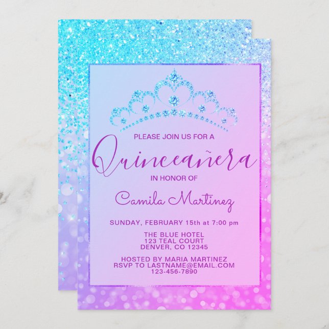 Invitation Violet - Parties scintillant Fille Bleue Éperche Q (Devant / Derrière)