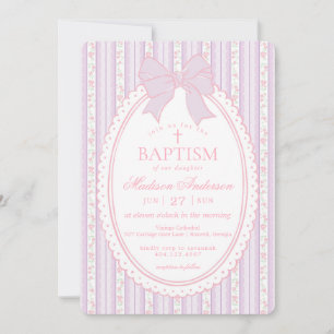 Invitation Violet Pastel Floral Fantaisie Vintage Baptême