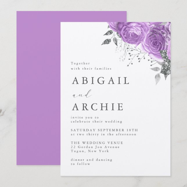 Invitation Violet Peony Mariage (Devant / Derrière)