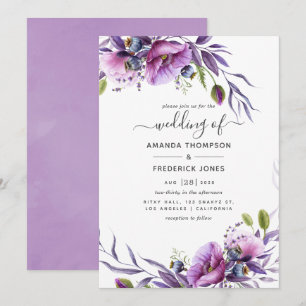 Invitation Violet pourpre Mariage floral