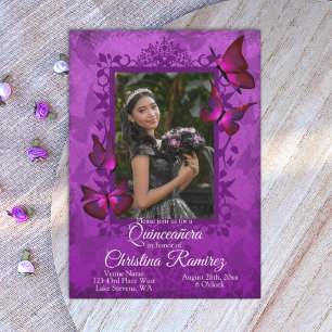 Invitation Violet Pourpre Royal Papillon de Quinceanera