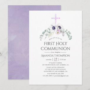 Invitation Violet Poussiéreux Poppy Floral Première Sainte Co