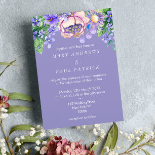 Invitation Violet rose lilas ivoire or fleur sauvage Mariage