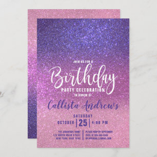 Invitation Violet rose triple Parties scintillant Ombre Anniv