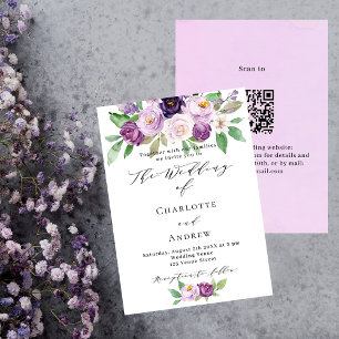 Invitation Violet rose violet fleurs violet QR RSVP mariage d