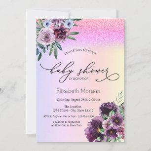Invitation Violet Roses,Glitter Bokeh Baby Shower