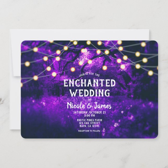 Invitation Violet Rustique Enchanted Mariage Lumières Forêt (Devant)