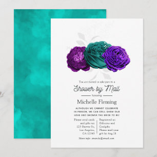 Invitation Violet rustique et turquoise douche florale par co
