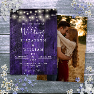 Invitation Violet Rustique Grange Bois Éclairage Mariage