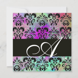 INVITATION VIOLET SARCELLE AQUA BLEU NOIR DAMAS MONOGRAMME