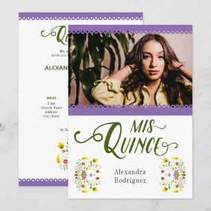Invitation Violet traditionnel Mexique Floral Photo Quinceane