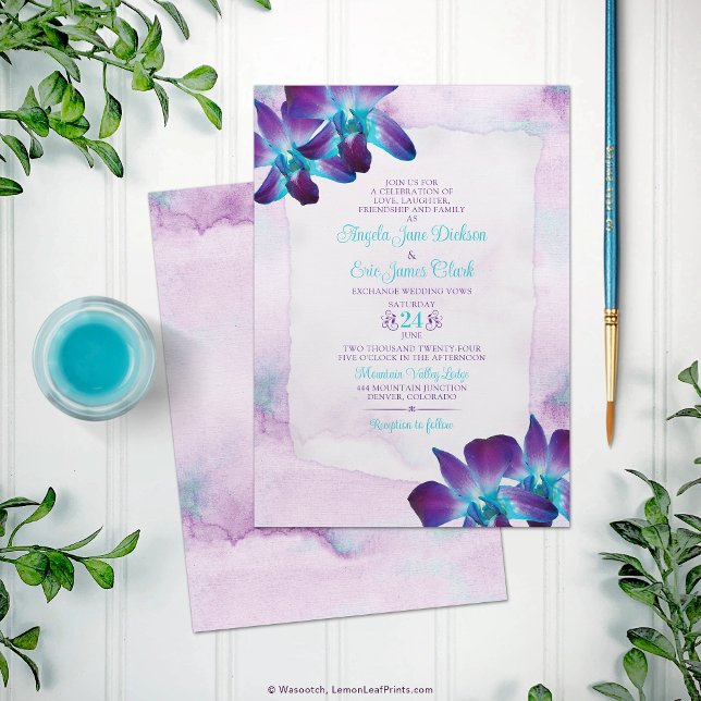 Invitation Violet Turquoise Bleu Dendrobium Mariage orchidée (Purple Turquoise Blue Dendrobium Orchid Wedding Invitation.)