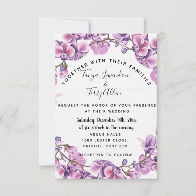 Invitation violet ultraviolet mariage floral INVITE CARD (Devant)