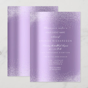 Invitation Violet Violet Blanc Paillettes Feuilles de Sable C