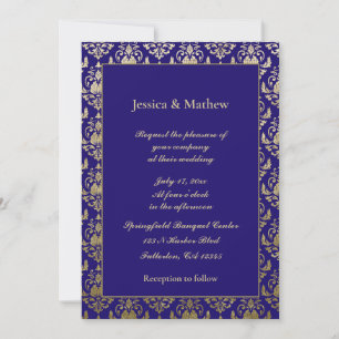 Invitation Violet violet et Motif or Mariage moderne