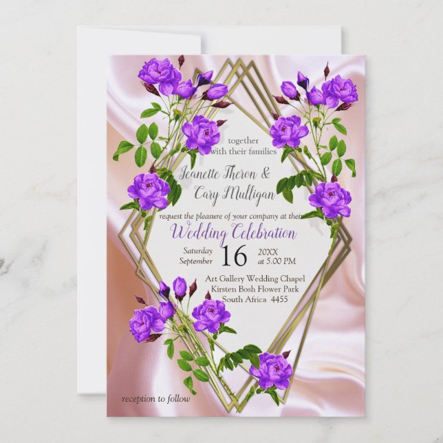 Invitation Violet violet, or & Rose, Rose, Soie magenta (Devant)