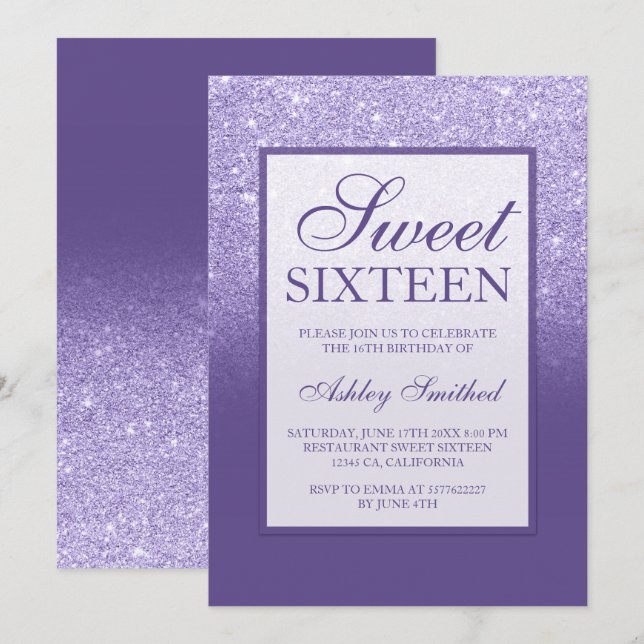 Invitation Violet violet parties scintillant élégant chic Swe (Devant / Derrière)