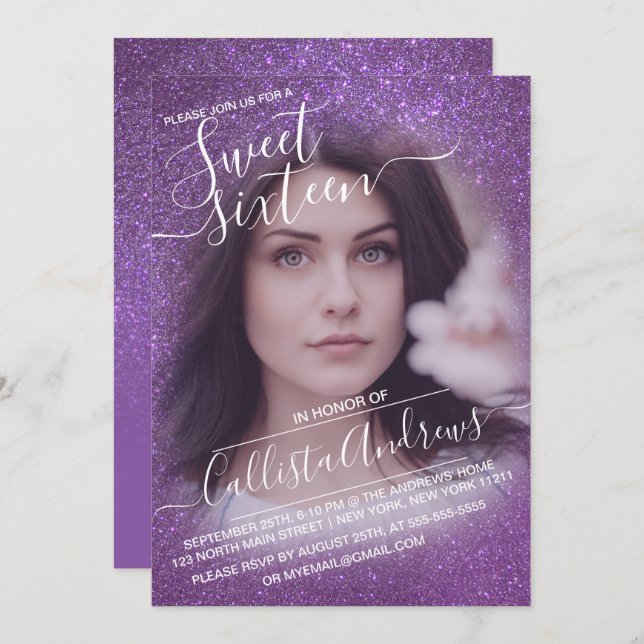 Invitation Violet violet Parties scintillant mousseuse Ombre  (Devant / Derrière)