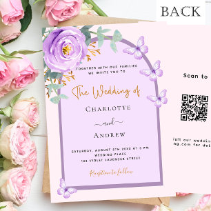 Invitation Violet violet rose arc floral QR RSVP mariage