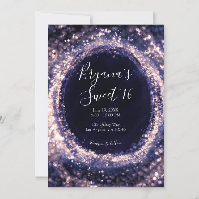 Invitation Violet Violet Violet éclat Glam Sweet 16 Partie (Devant)